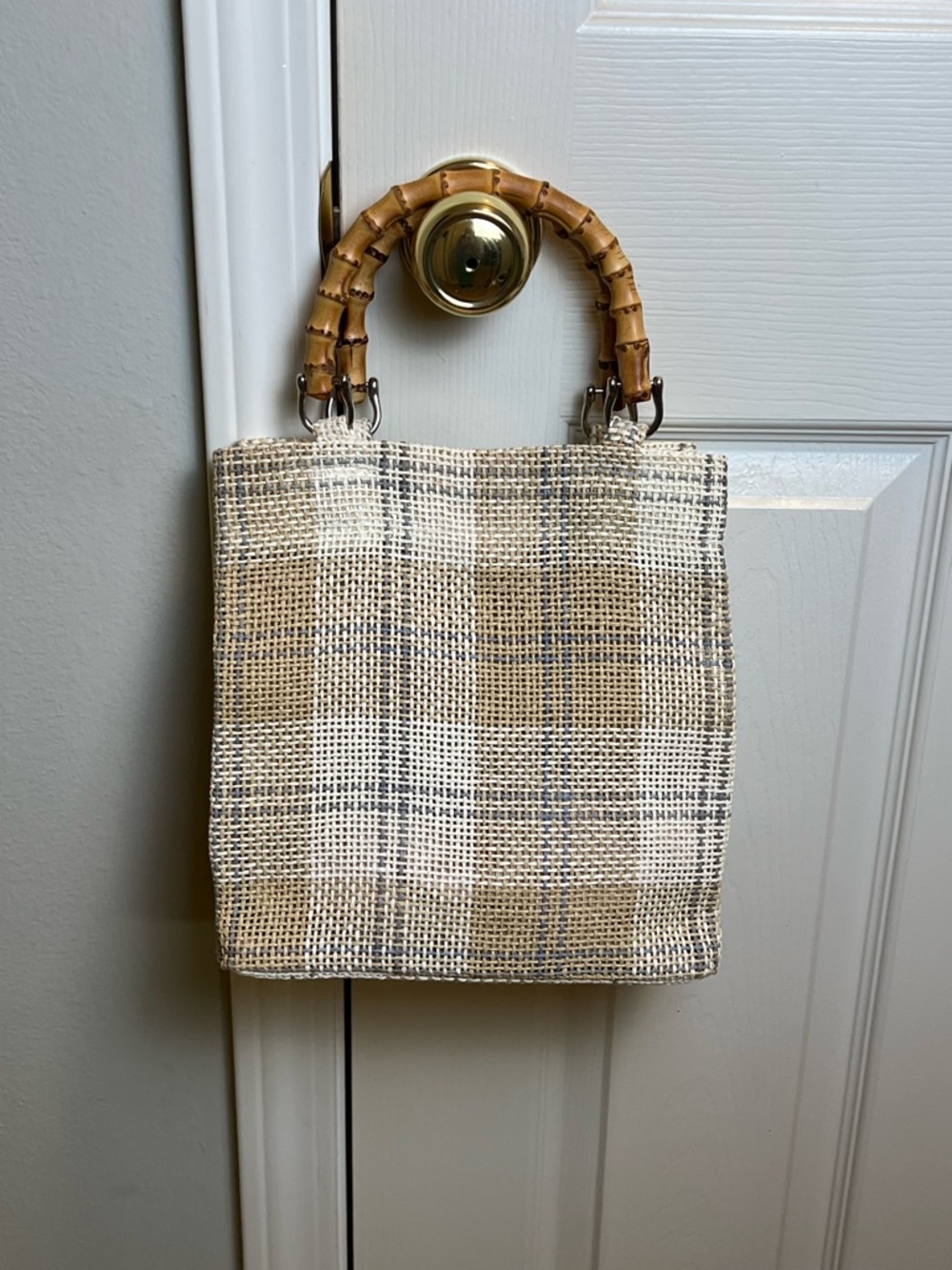 The Limited Woven Straw Tote Bag With Bamboo Handles